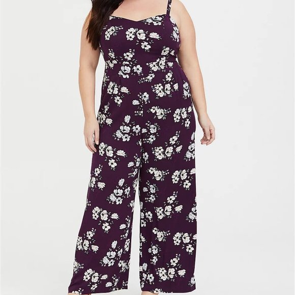torrid Pants - Torrid Purple Floral Wide Leg Challis Jumpsuit Burgundy Plus Size 4 4X H13701